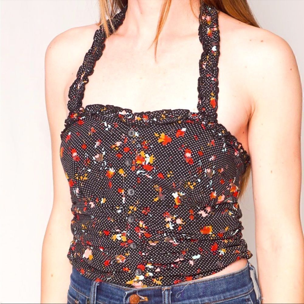Free People Suns Out Floral Smocked Cropped Halter Top - Picture 2 of 14